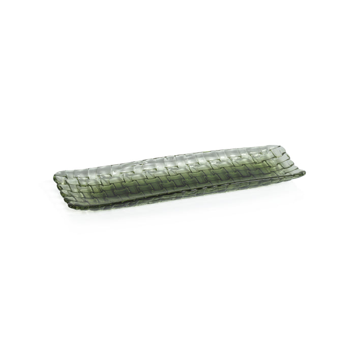 Braided Green Glass Rectangular Plates, Set of 6