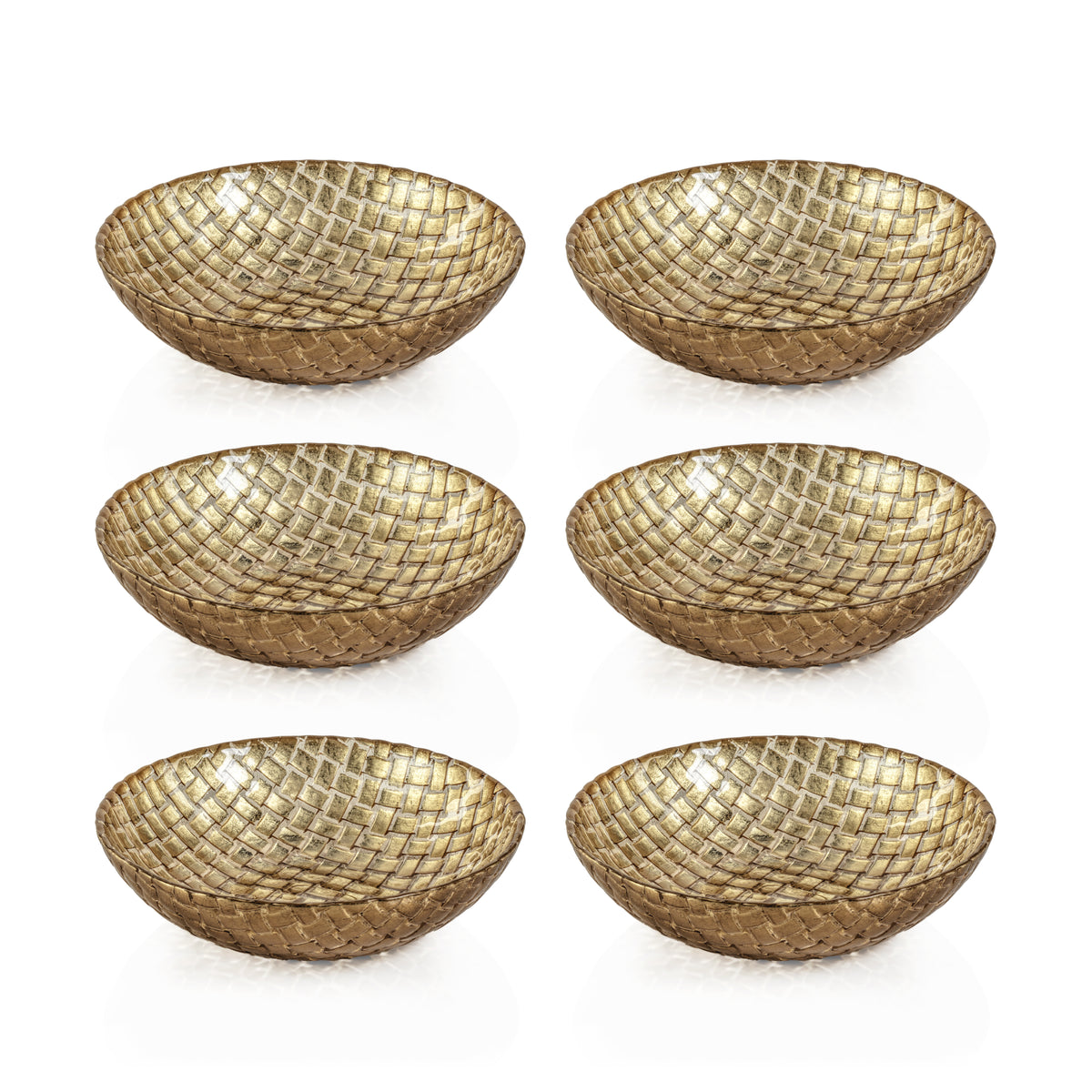 Braided Gold Glass Dinner Bowls, Set of 6