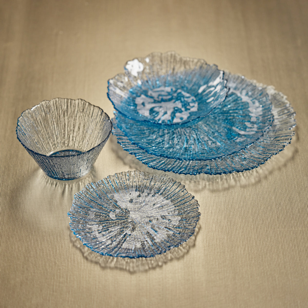 Icy Sapphire Blue Glass Bowls, Set of 6
