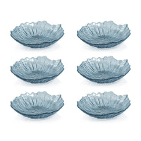 Icy Sapphire Blue Glass Bowls, Set of 6