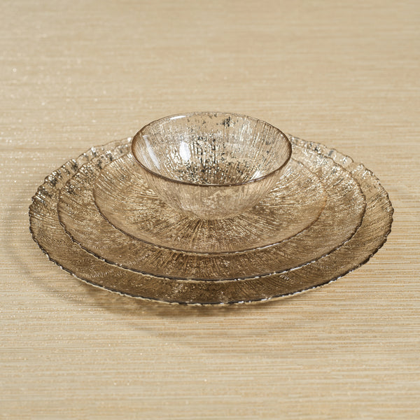 Luminara Golden Silver Fusion Glass Plate 13" Set of 6