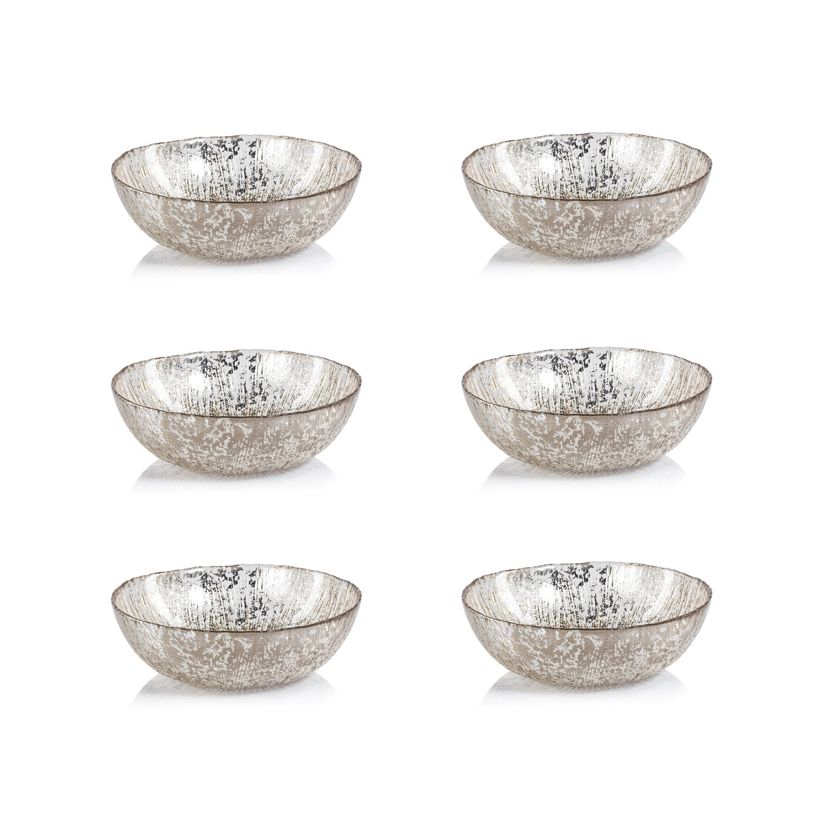 Luminara Golden Silver Fusion Deep Glass Bowls, Set of 6