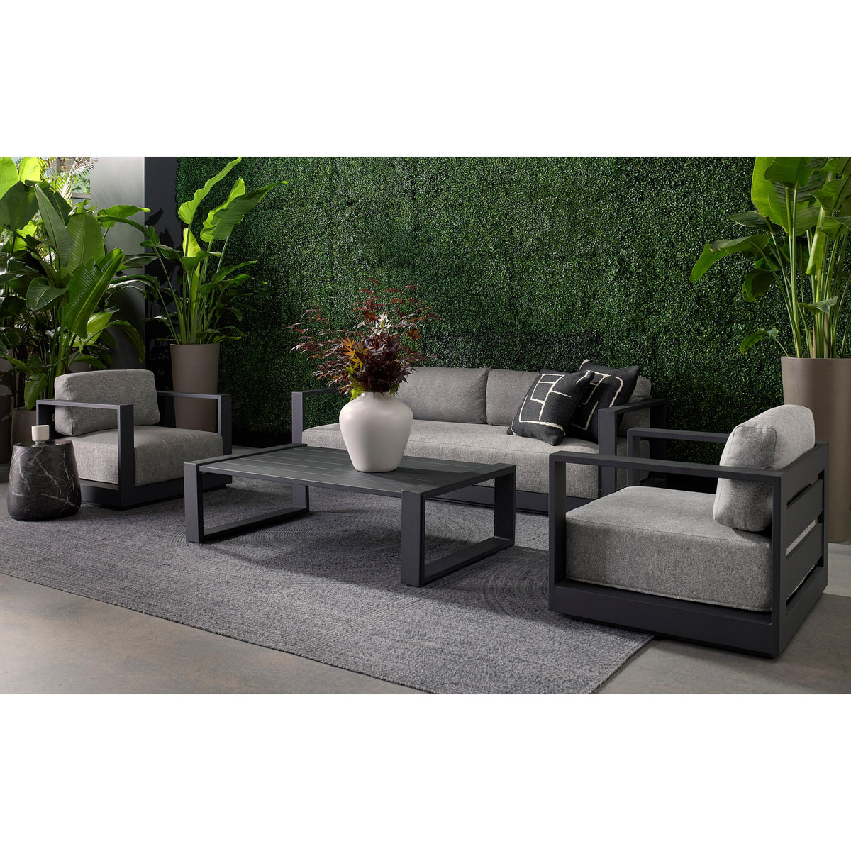 Tavira Charcoal Outdoor Sofa - Lanikai Salt And Pepper Fabric