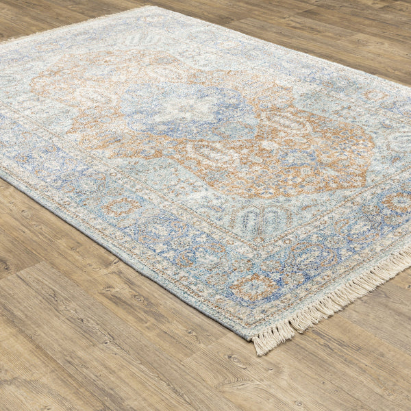 Malabar Blue & Red Traditional Chenille Rug