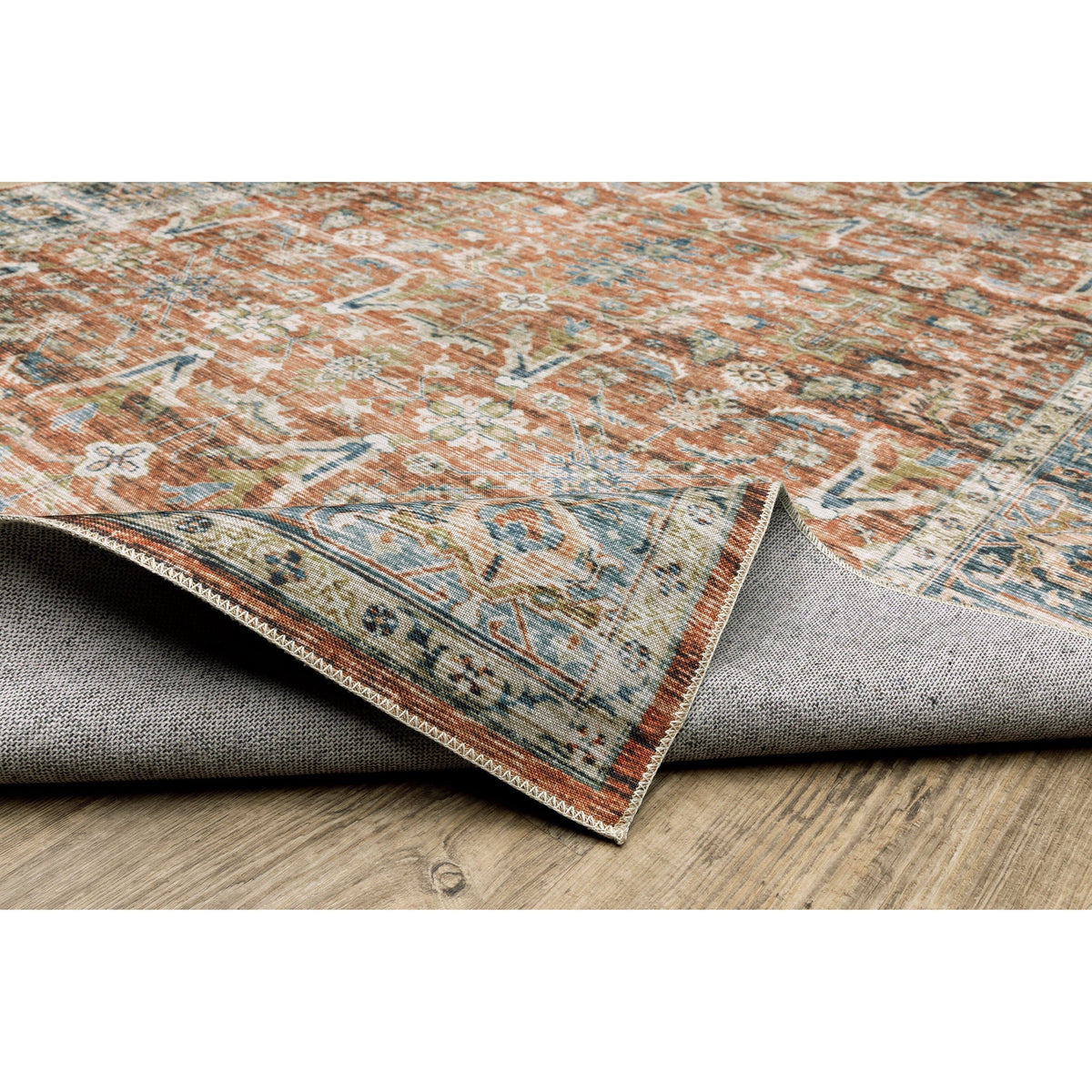 Charleston Rust & Blue Washable Rug